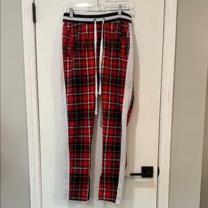 Plaid Women's Joggers with White Stripes